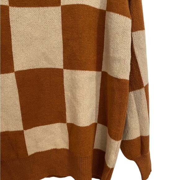 ANDTHEWHY Brown Checkered Oversized Sweater Sz S NWT - Picture 5 of 14